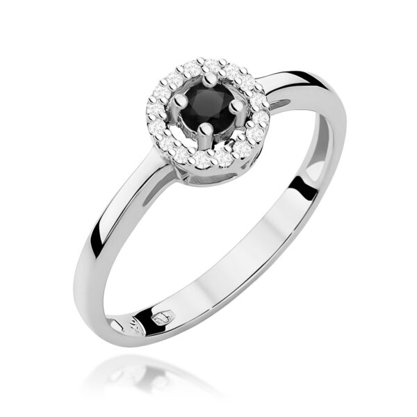 Białe Złoto Pierścionek z Czarnym Diamentem 0,12 ct
