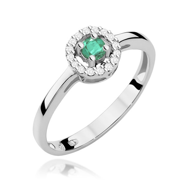 Białe Złoto Pierścionek z Szmaragdem 0,15 ct