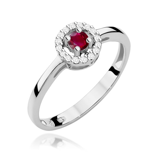 Białe Złoto Pierścionek z Rubinem 0,15 ct