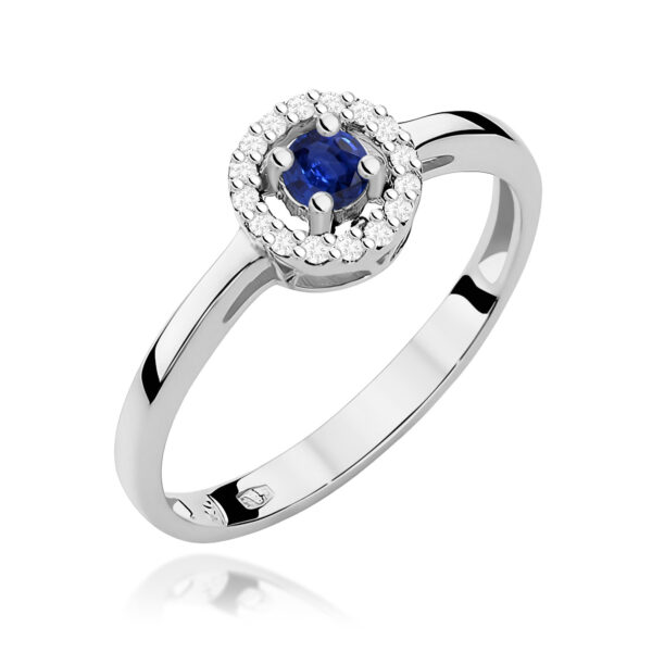 Białe Złoto Pierścionek z Szafirem 0,15 ct