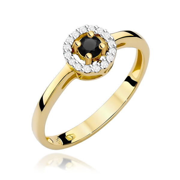 Żółte Złoto Pierścionek z Czarnym Diamentem 0,12 ct