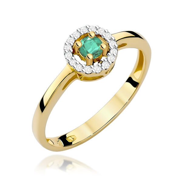 Żółte Złoto Pierścionek z Szmaragdem 0,15 ct
