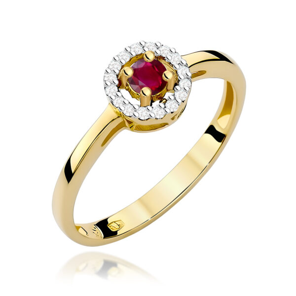 Żółte Złoto Pierścionek z Rubinem 0,15 ct