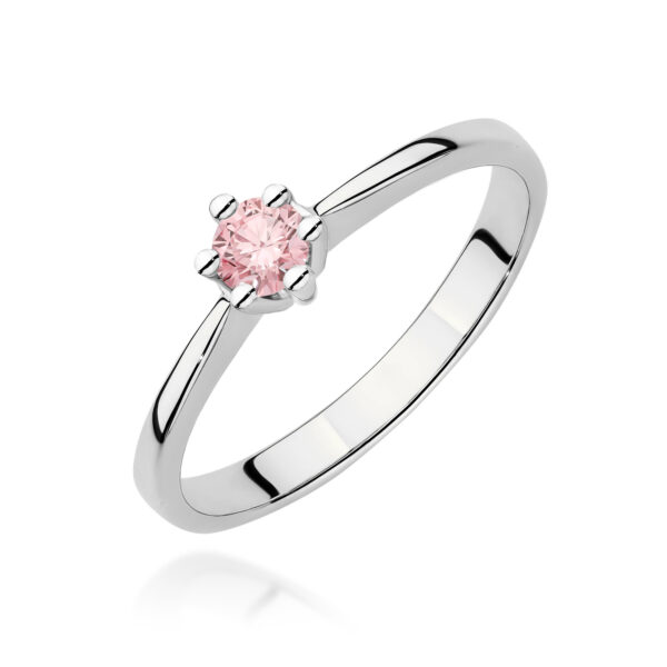 Białe Złoto Pierścionek z Różowym Diamentem Laboratoryjnym 0,15 ct