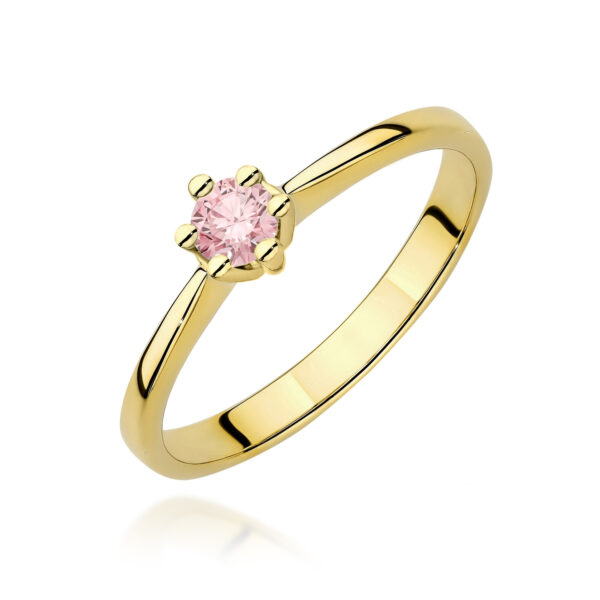 Żółte Złoto Pierścionek z Różowym Diamentem Laboratoryjnym 0,15 ct
