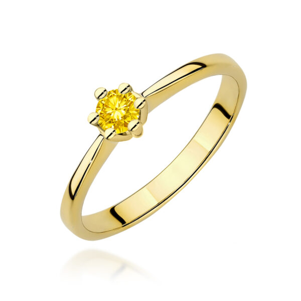 Żółte Złoto Pierścionek z Żółtym Diamentem Laboratoryjnym 0,15 ct