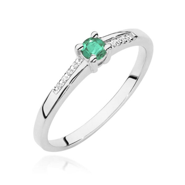 Białe Złoto Pierścionek z Szmaragdem 0,15 ct