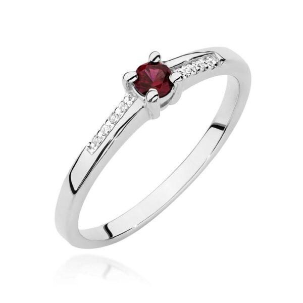 Białe Złoto Pierścionek z Rubinem 0,15 ct