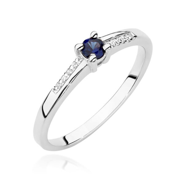Białe Złoto Pierścionek z Szafirem 0,15 ct