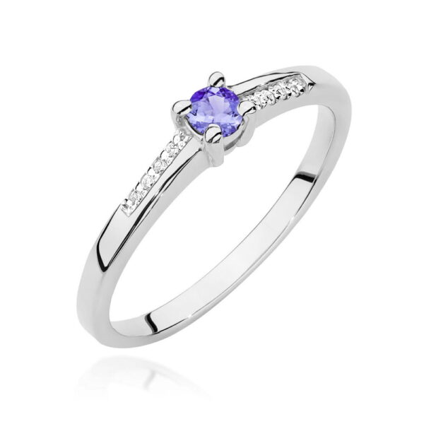 Białe Złoto Pierścionek z Tanzanitem 0,15 ct