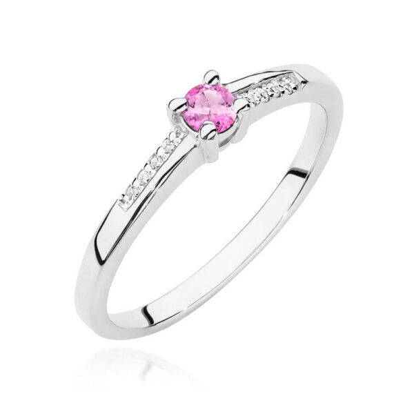 Białe Złoto Pierścionek z Topazem Różowym 0,13 ct