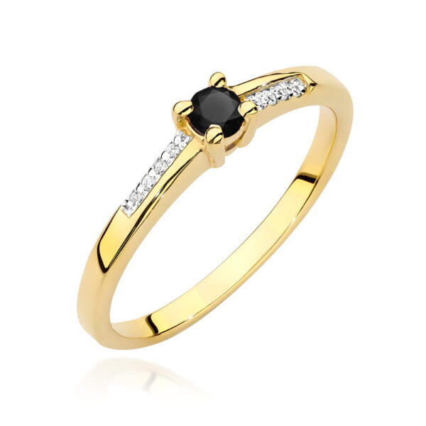 Żółte Złoto Pierścionek z Czarnym Diamentem 0,12 ct