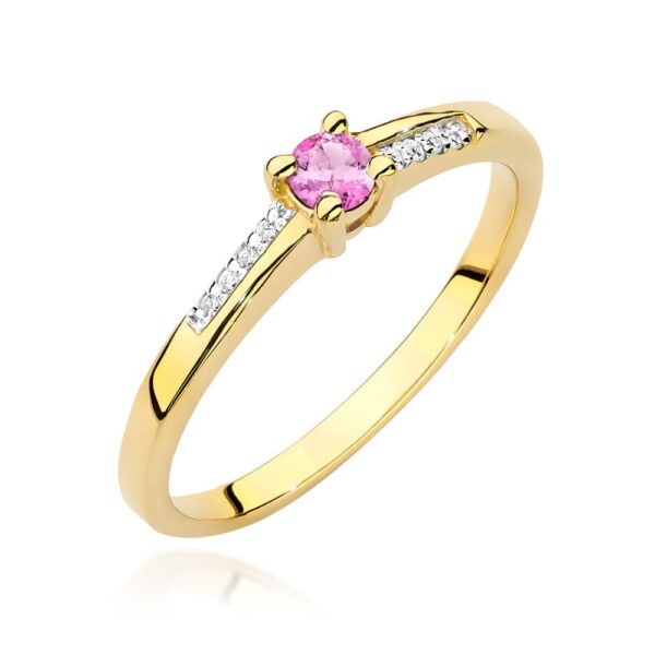 Żółte Złoto Pierścionek z Topazem Różowym 0,13 ct