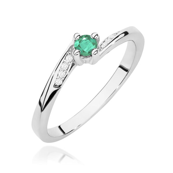 Białe Złoto Pierścionek z Szmaragdem 0,15 ct