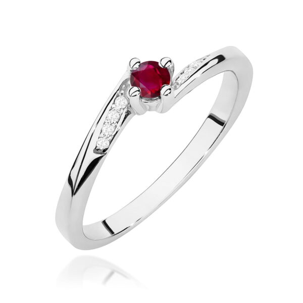Białe Złoto Pierścionek z Rubinem 0,15 ct