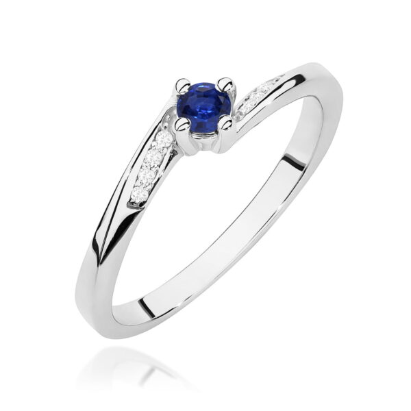 Białe Złoto Pierścionek z Szafirem 0,15 ct