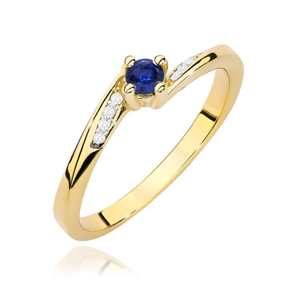 Żółte Złoto Pierścionek z Szafirem 0,15 ct