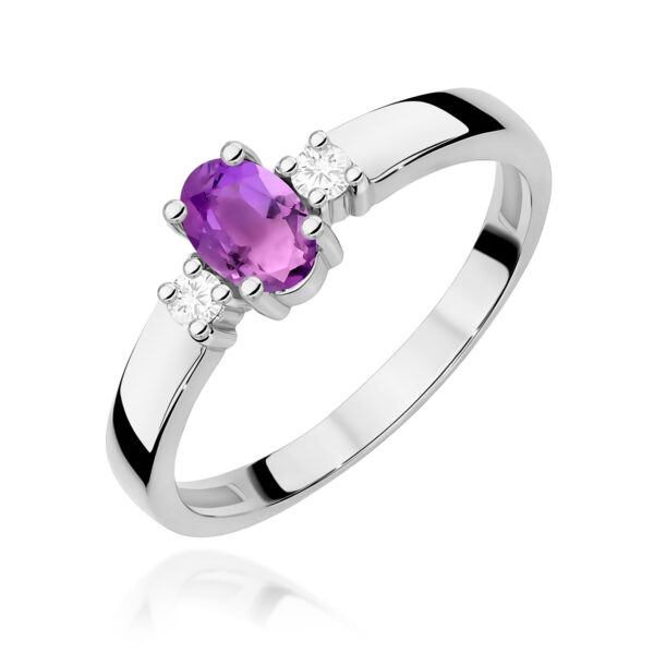 Białe Złoto Pierścionek z Ametystem 0,40 ct