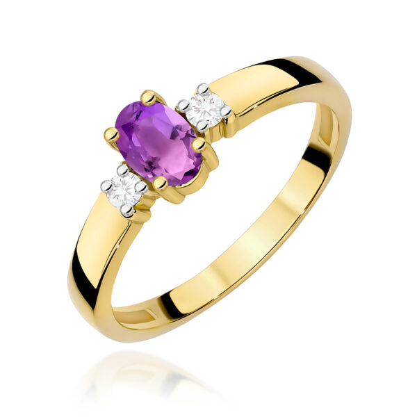 Żółte Złoto Pierścionek z Ametystem 0,40 ct