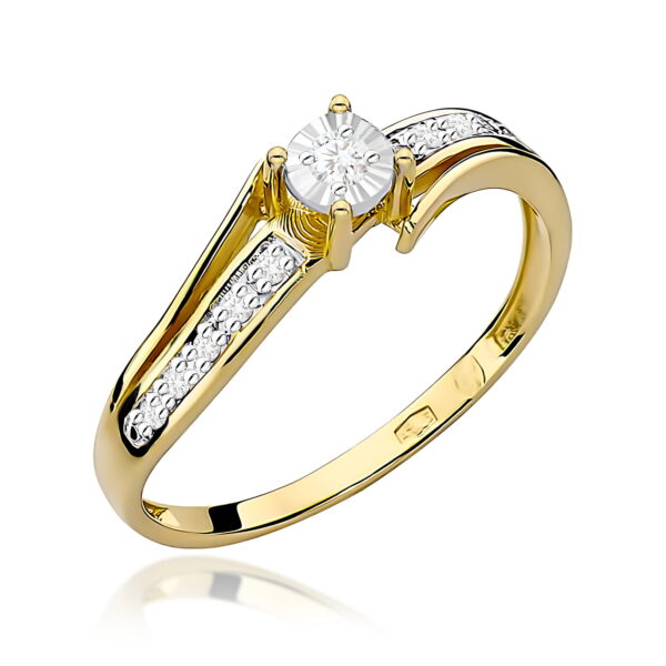 Żółte Złoto Pierścionek z Diamentem 0,05 ct