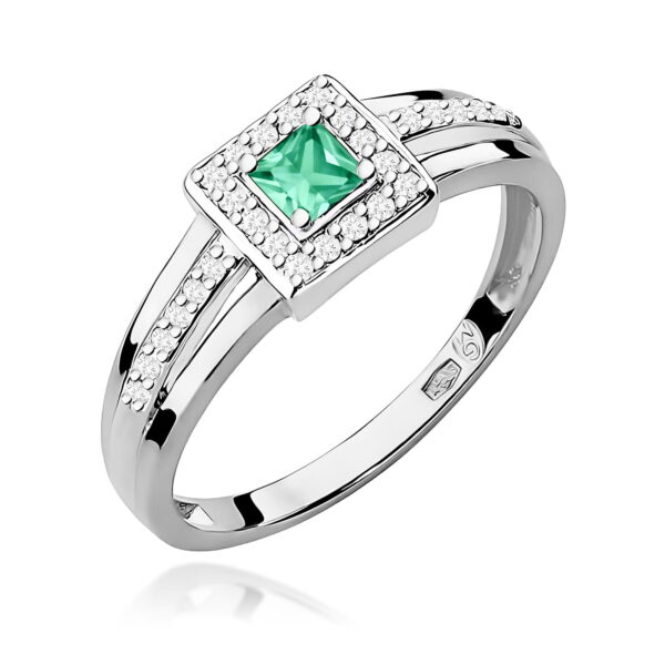 Białe Złoto Pierścionek z Szmaragdem 0,15 ct