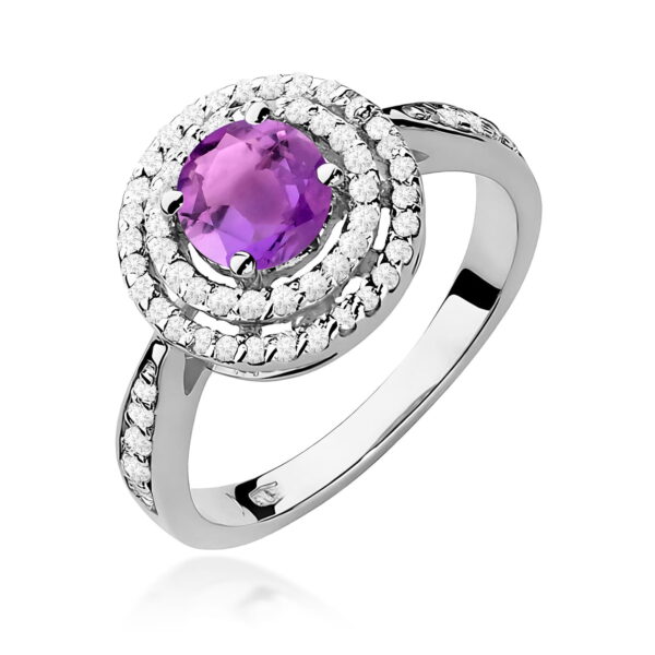 Białe Złoto Pierścionek z Ametystem 0,90 ct