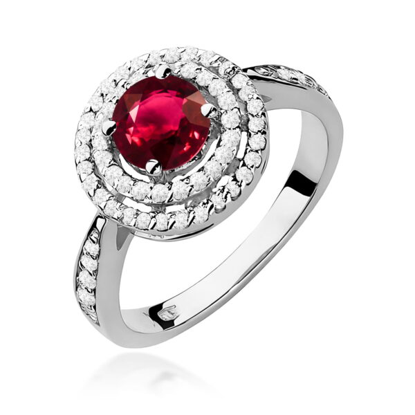 Białe Złoto Pierścionek z Rubinem 1,20 ct