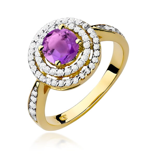 Żółte Złoto Pierścionek z Ametystem 0,90 ct
