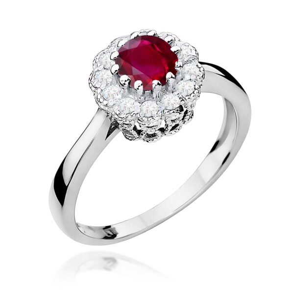 Białe Złoto Pierścionek z Rubinem 0,60 ct