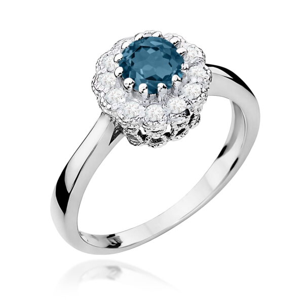 Białe Złoto Pierścionek z Topazem London Blue 0,50 ct