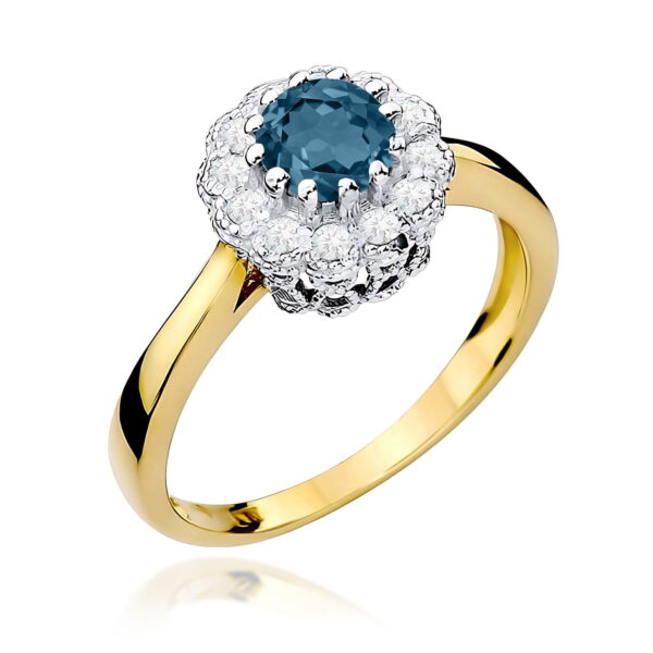 Żółte Złoto Pierścionek z Topazem London Blue 0,50 ct