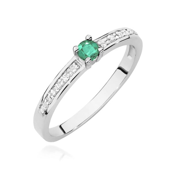 Białe Złoto Pierścionek z Szmaragdem 0,15 ct
