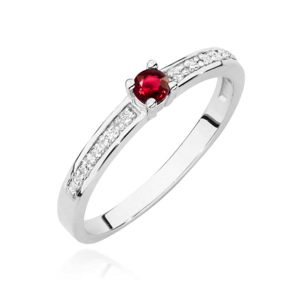 Białe Złoto Pierścionek z Rubinem 0,15 ct