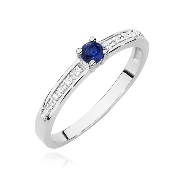 Białe Złoto Pierścionek z Szafirem 0,15 ct