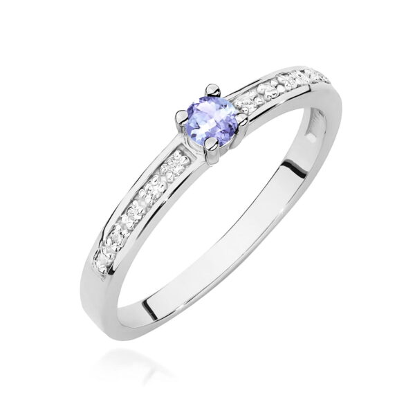 Białe Złoto Pierścionek z Tanzanitem 0,15 ct
