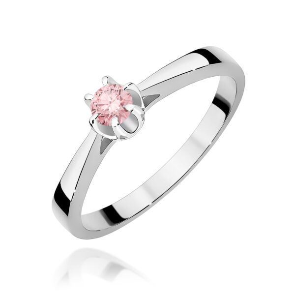 Białe Złoto Pierścionek z Różowym Diamentem Laboratoryjnym 0,15 ct