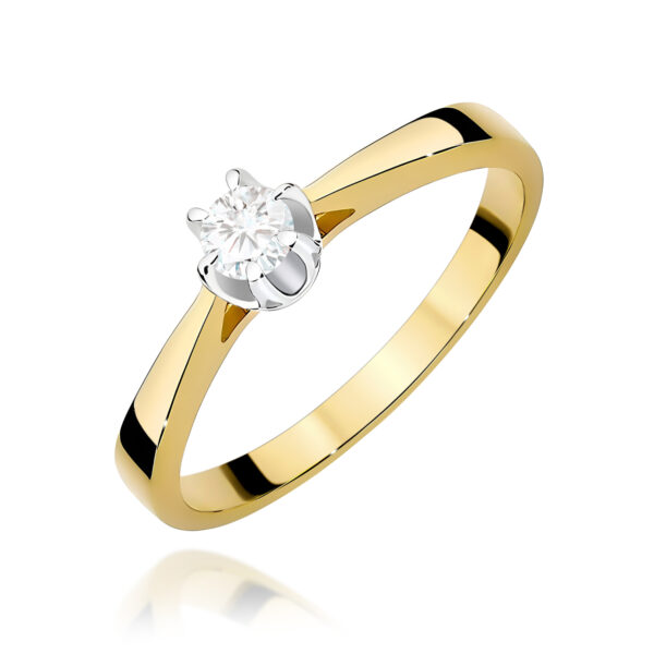 Żółte Złoto Pierścionek z Diamentem Laboratoryjnym 0,15 ct