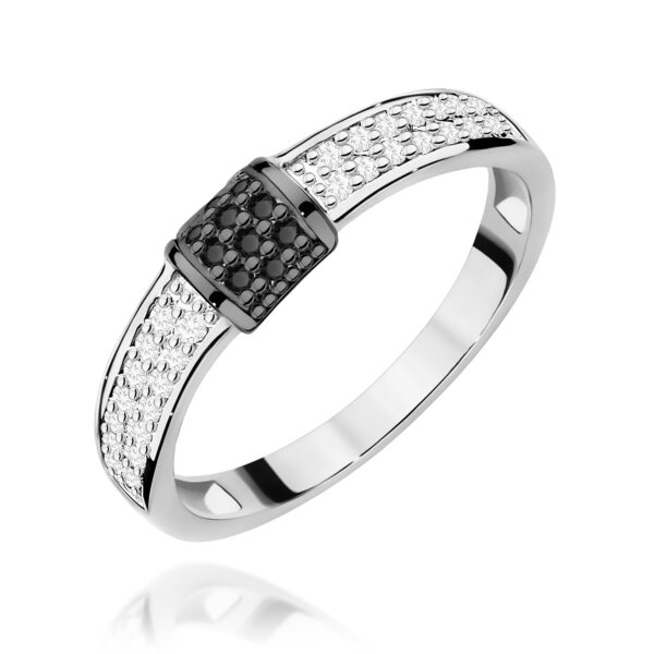 Białe Złoto Pierścionek z Białymi i Czarnymi Diamentami 0,19 ct