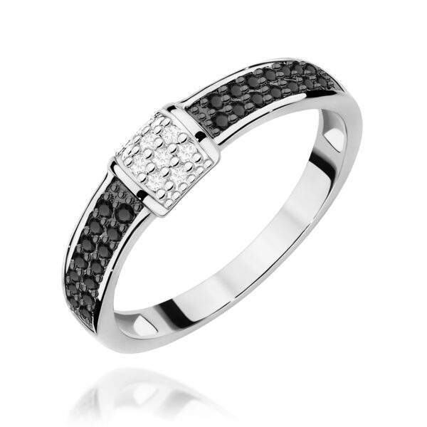 Białe Złoto Pierścionek z Białymi i Czarnymi Diamentami 0,19 ct