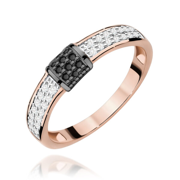 Różowe Złoto Pierścionek z Czarnymi Diamentami 0,19 ct