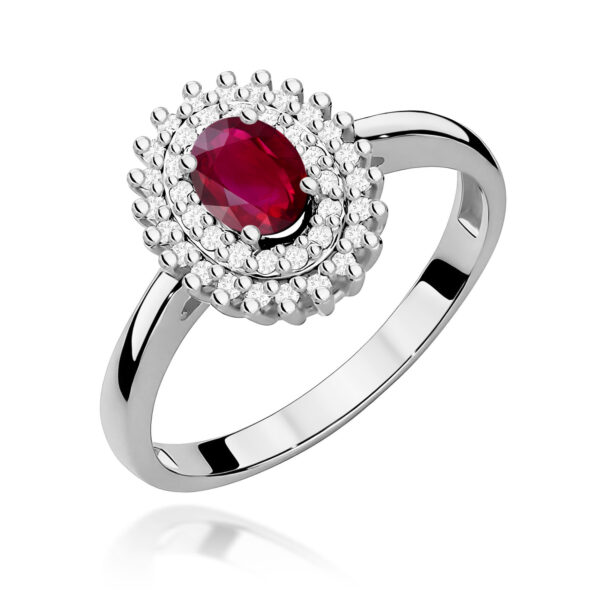 Białe Złoto Pierścionek z Rubinem 0,60 ct
