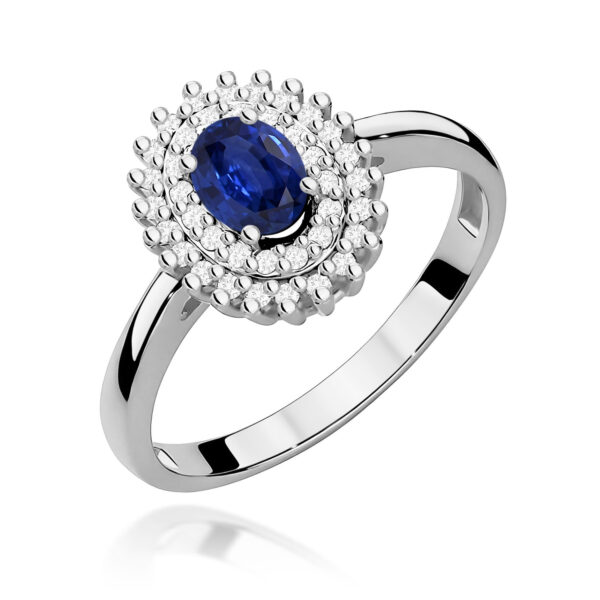 Białe Złoto Pierścionek z Szafirem 0,70 ct