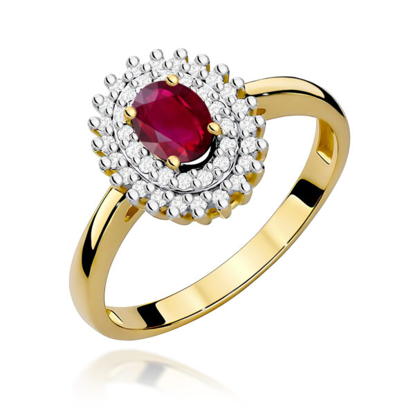 Żółte Złoto Pierścionek z Rubinem 0,60 ct