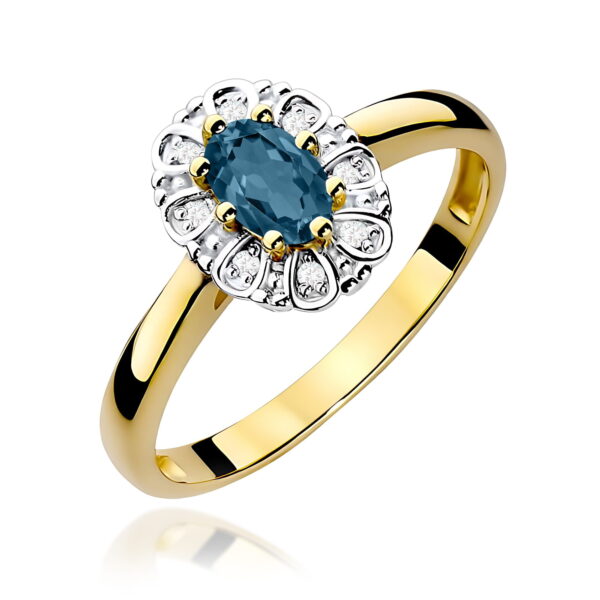Żółte Złoto Pierścionek z Topazem London Blue 0,50 ct