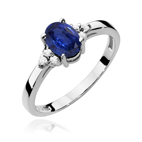 Białe Złoto Pierścionek z Szafirem 0,90 ct