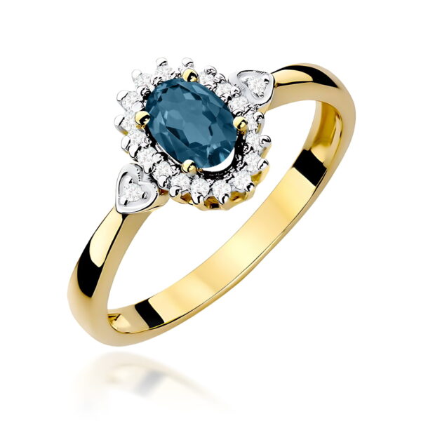 Żółte Złoto Pierścionek z Topazem London Blue 0,50 ct