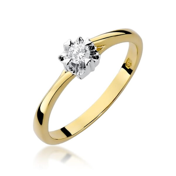 Żółte Złoto Pierścionek z Diamentem 0,10 ct
