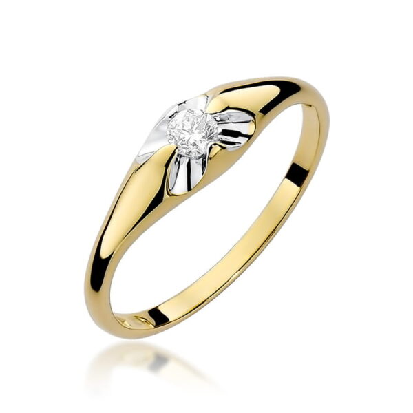 Żółte Złoto Pierścionek z Diamentem 0,10 ct