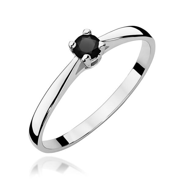 Białe Złoto Pierścionek z Czarnym Diamentem 0,20 ct