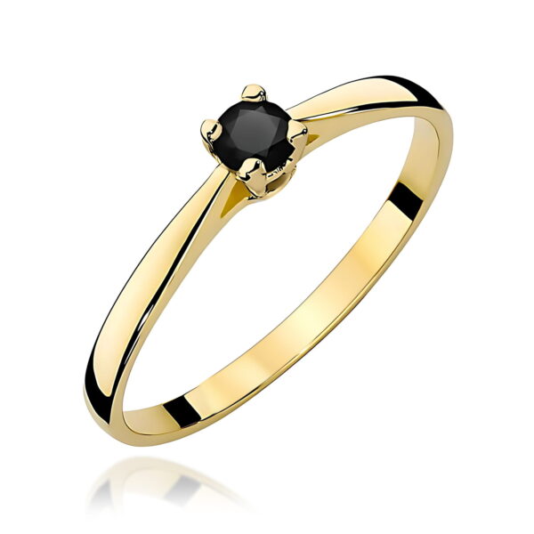 Żółte Złoto Pierścionek z Czarnym Diamentem 0,20 ct
